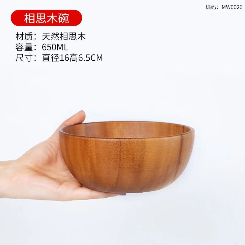 Japanese acacia wooden bowl set kitchen accessories household salad kneading solid tableware - c 16 x6.5cm
