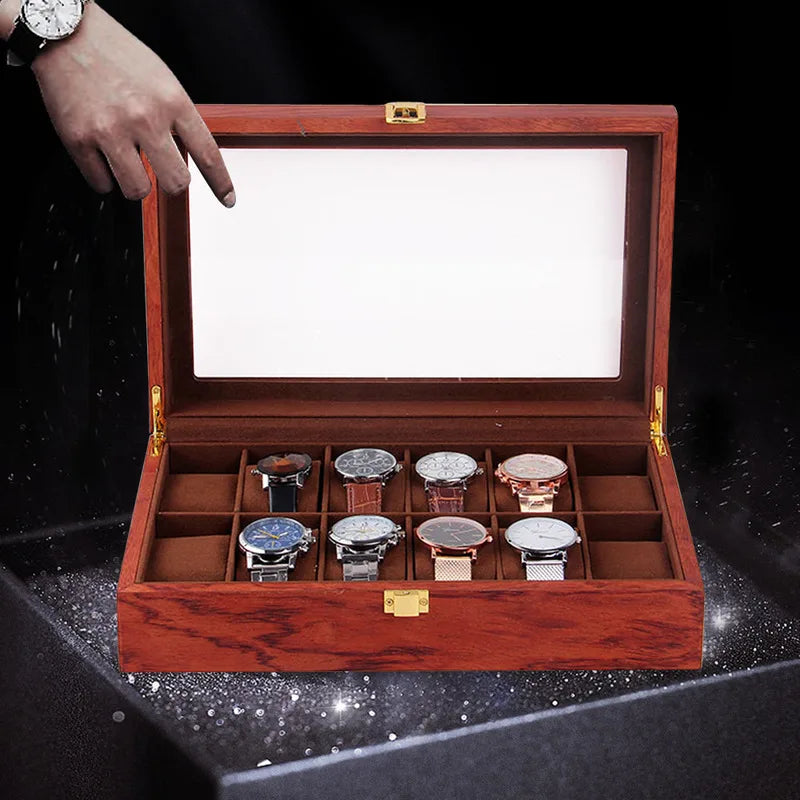 Nordic minimalism 12 slots men jewelry storage vintage wooden watch box display organizer caja almacenamiento - box