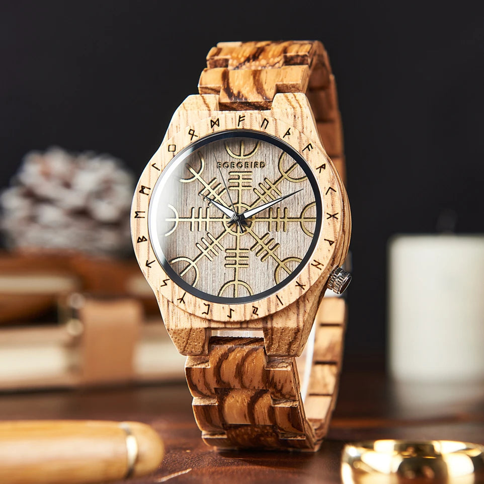 Bobo bird viking men’s watch wooden wristwatch male timepieces customize gift for men with wood box - gt016-2 / china