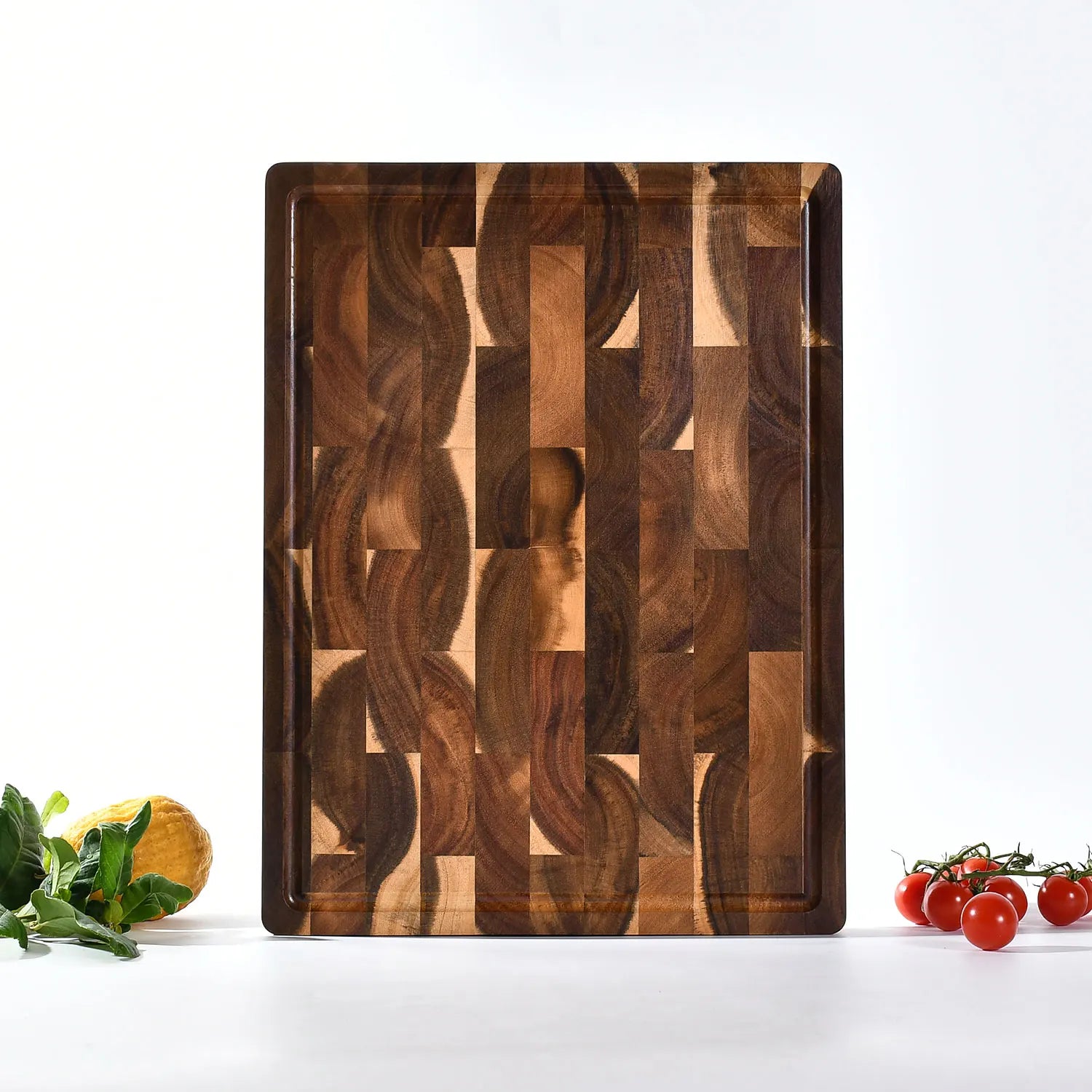 16 inch end grain acacia wooden chopping board serving cutting carving for turkey meat bbq with juice groove