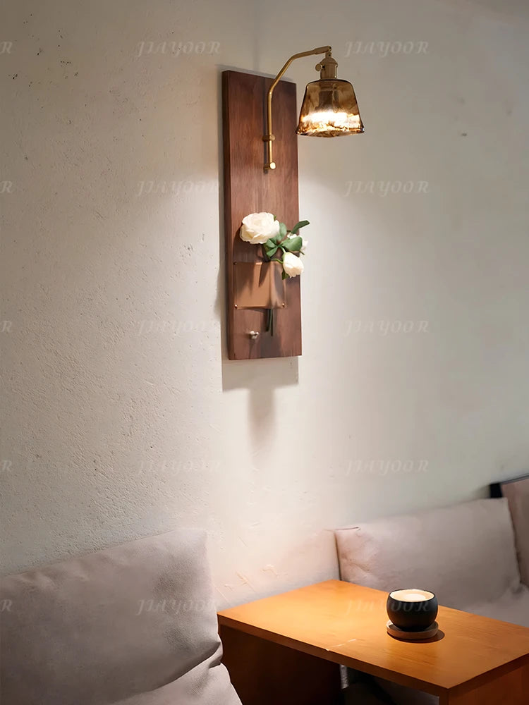 Niche retro home decor living room bedroom bedside hallway homestay coffee shop wooden board wiring free led wall light