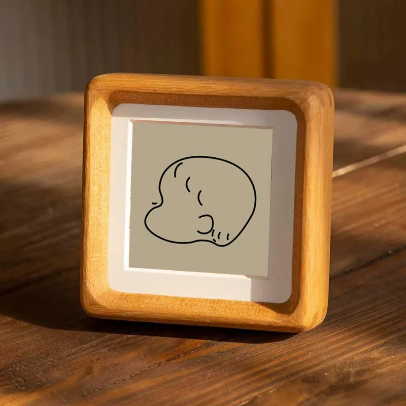 Wooden baby keepsake picture frame handmade hair and umbilical cord display solid wood memory home decor - teak