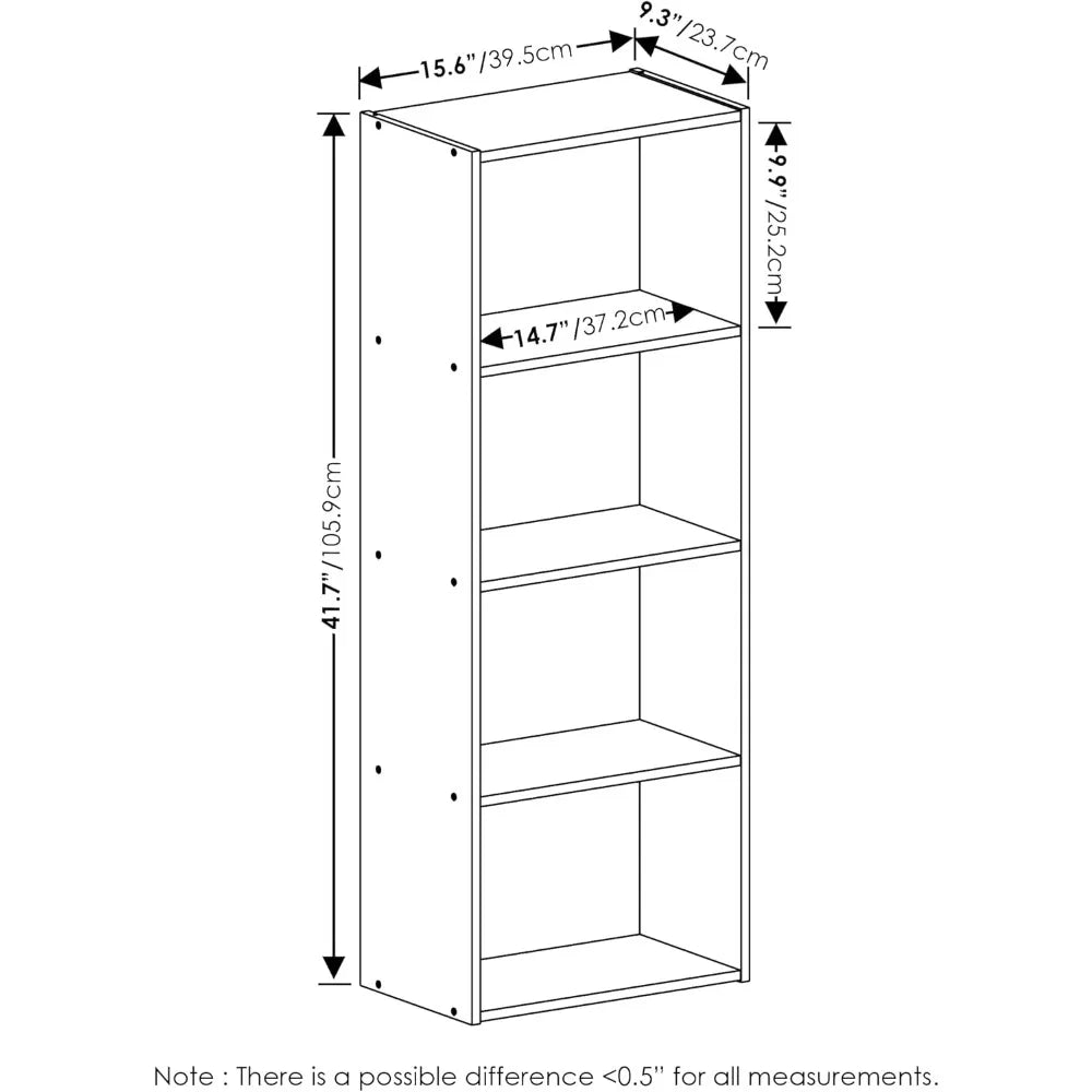 Four-tier wooden bookshelf with storage black finish - united states / blackwood