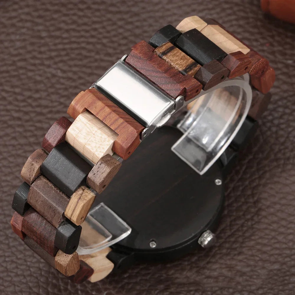 Artisan color-block mysterious wooden disc watch lightweight multicolor strap sophisticated gift for men