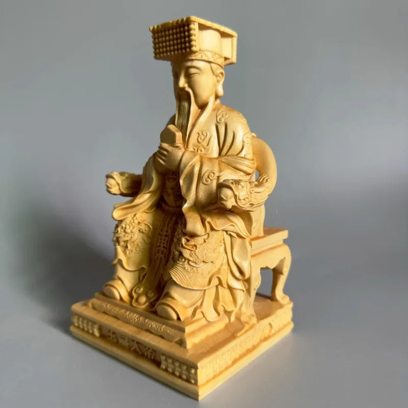 Exquisite cypress wood carved jade emperor statue heavenly figurine for buddhist altar worship & home decor divine art