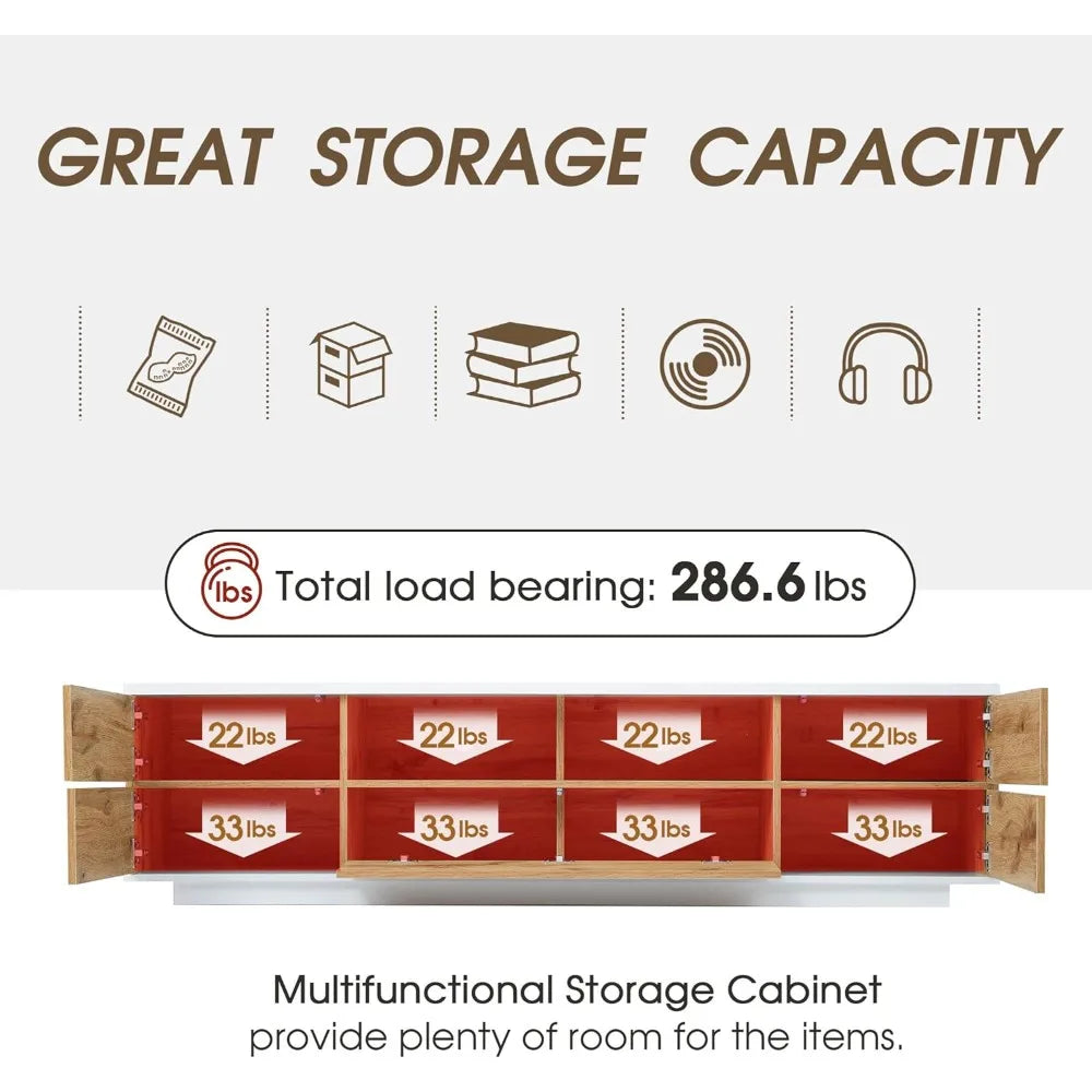 Wood tv stand entertainment center with storage cabinets & open shelves modern console table for tvs up to 80” living r