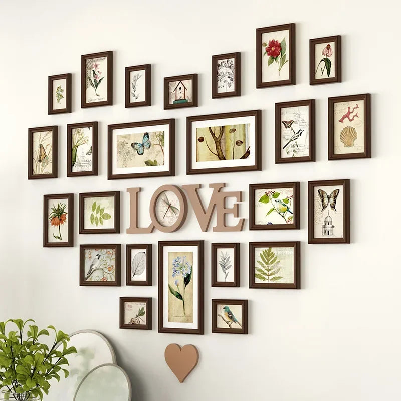 Solid wood heart-shaped photo wall decor frame creative love album background set stylish art unique picture display
