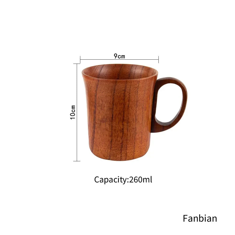 Jujube wooden handmade water coffee mug cup tea beer juice milk mugs drink cups with handle retro gift - fanbian