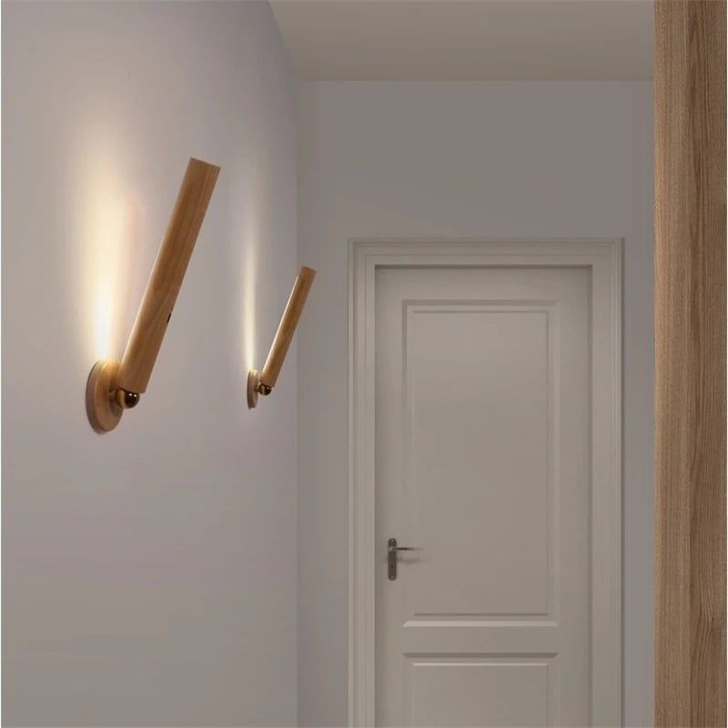 Magnetic wooden rotatable wall lamps 360 degree light for home usb charging touch dimming bedroom led bedside ambient