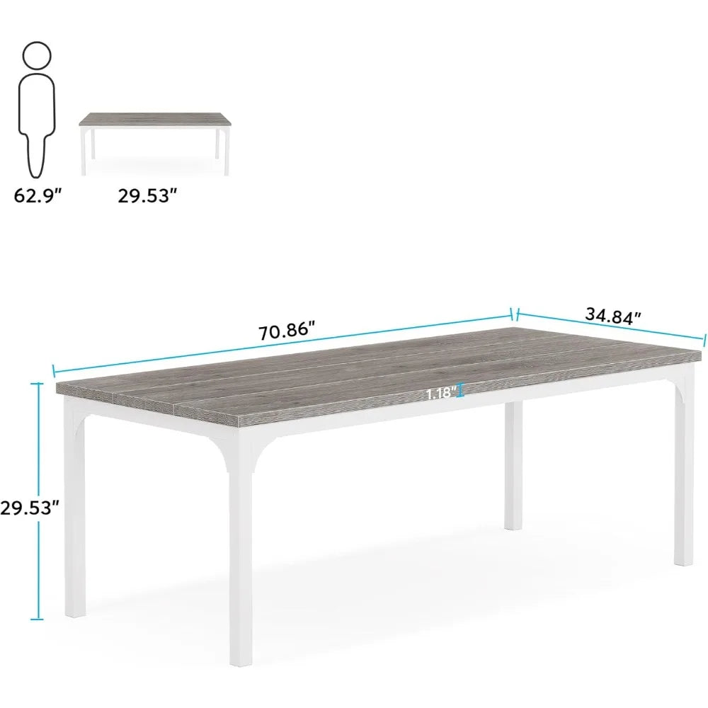 Farmhouse dining table for 6-8 70.9 inch rectangular wood kitchen with heavy duty metal legs industrial dinner fo