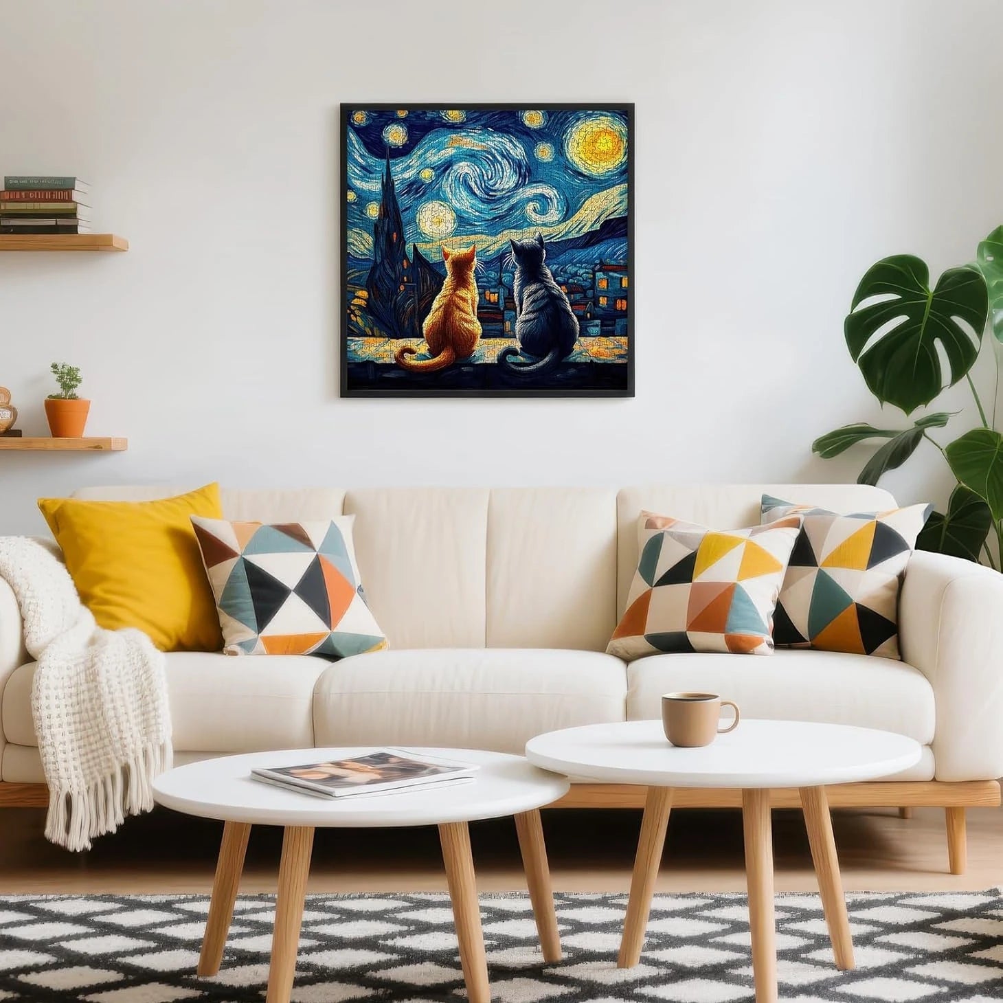 300/500/520/1000 pieces wooden jigsaw puzzle of adult cat starry night landscape puzzles games family fun toy christmas