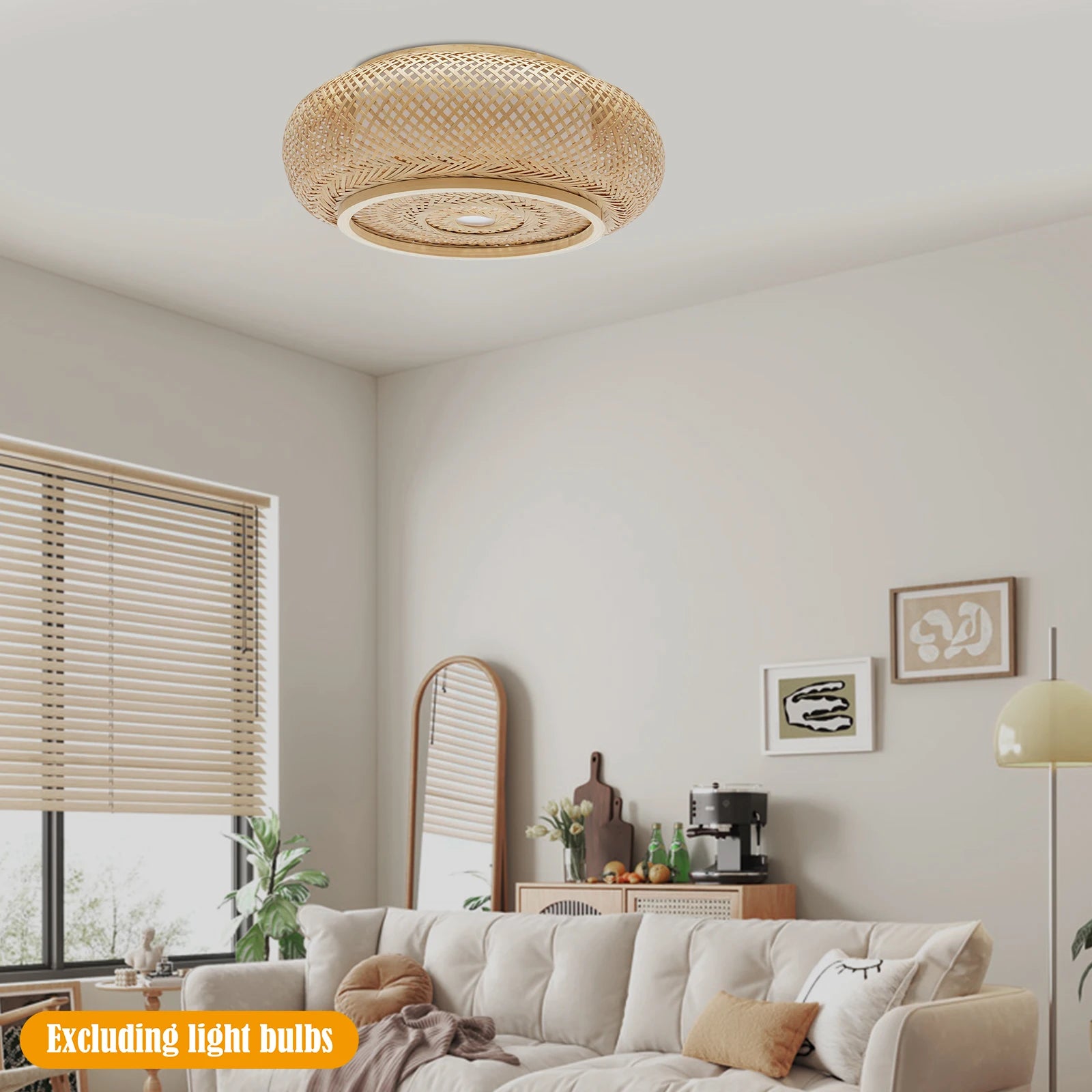 16’’vintage woven bamboo ceiling lights rattan flush mount light wicker basket art handmade - yellow / united states