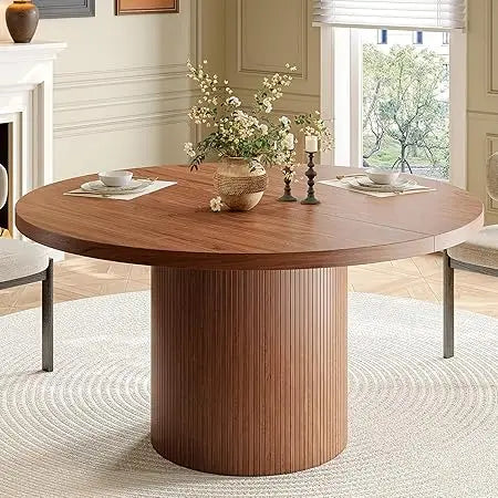 ’47’’ modern farmhouse 4-seater circular dining table with wooden base - united states / walnut