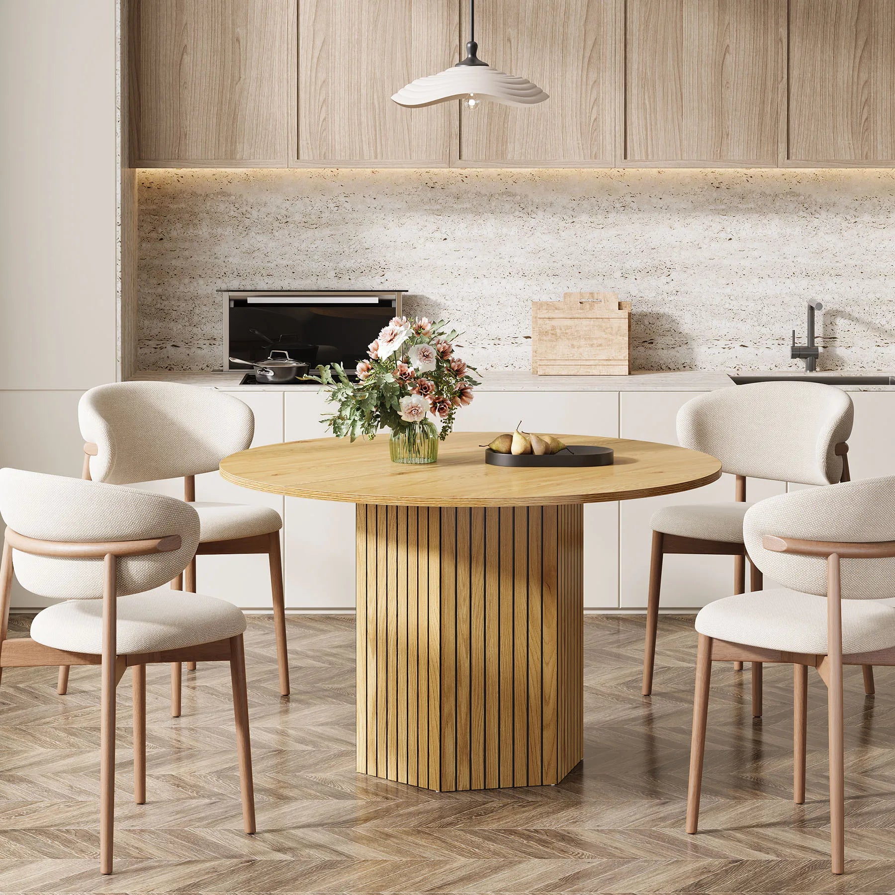 Tribesigns round dining table for 4-6 people 47-inch farmhouse dinning room circle kitchen industrial dinner