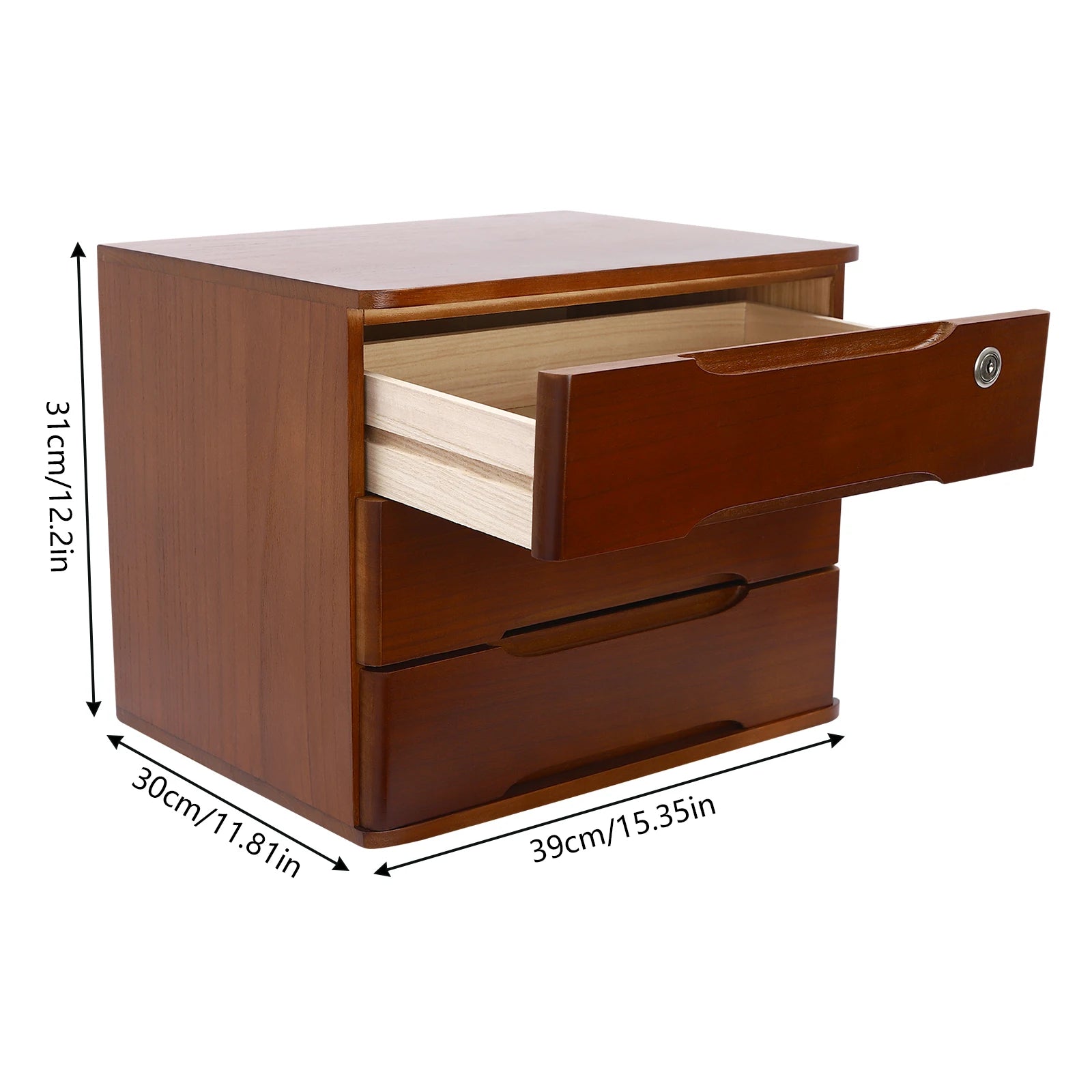 1/2/3 tier desktop storage box wooden drawer organizer with lockable drawers no assembly required - 3-tier walnut