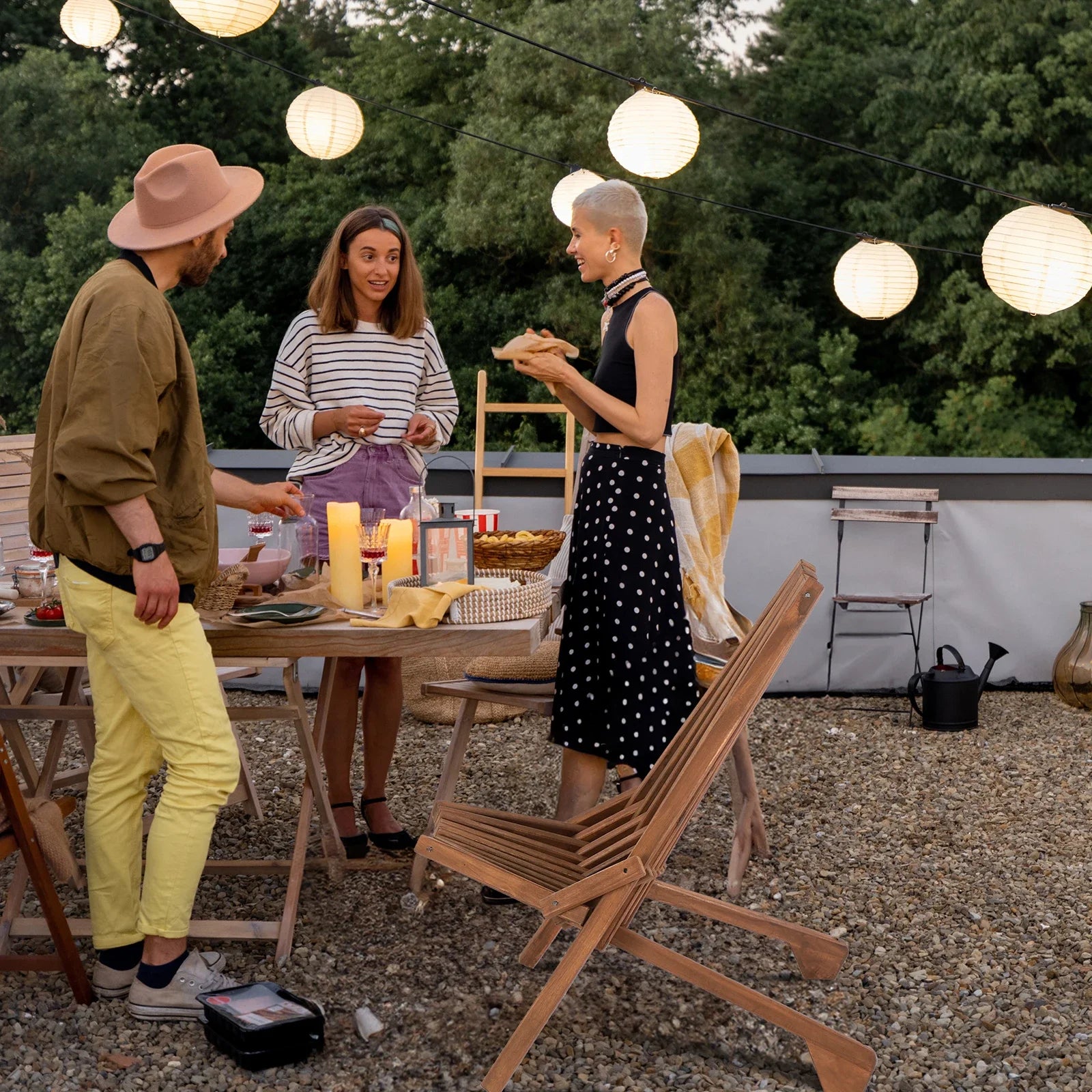 Wood folding chair for outdoor low profile acacia lounge balcony porch backyard patio lawn garden