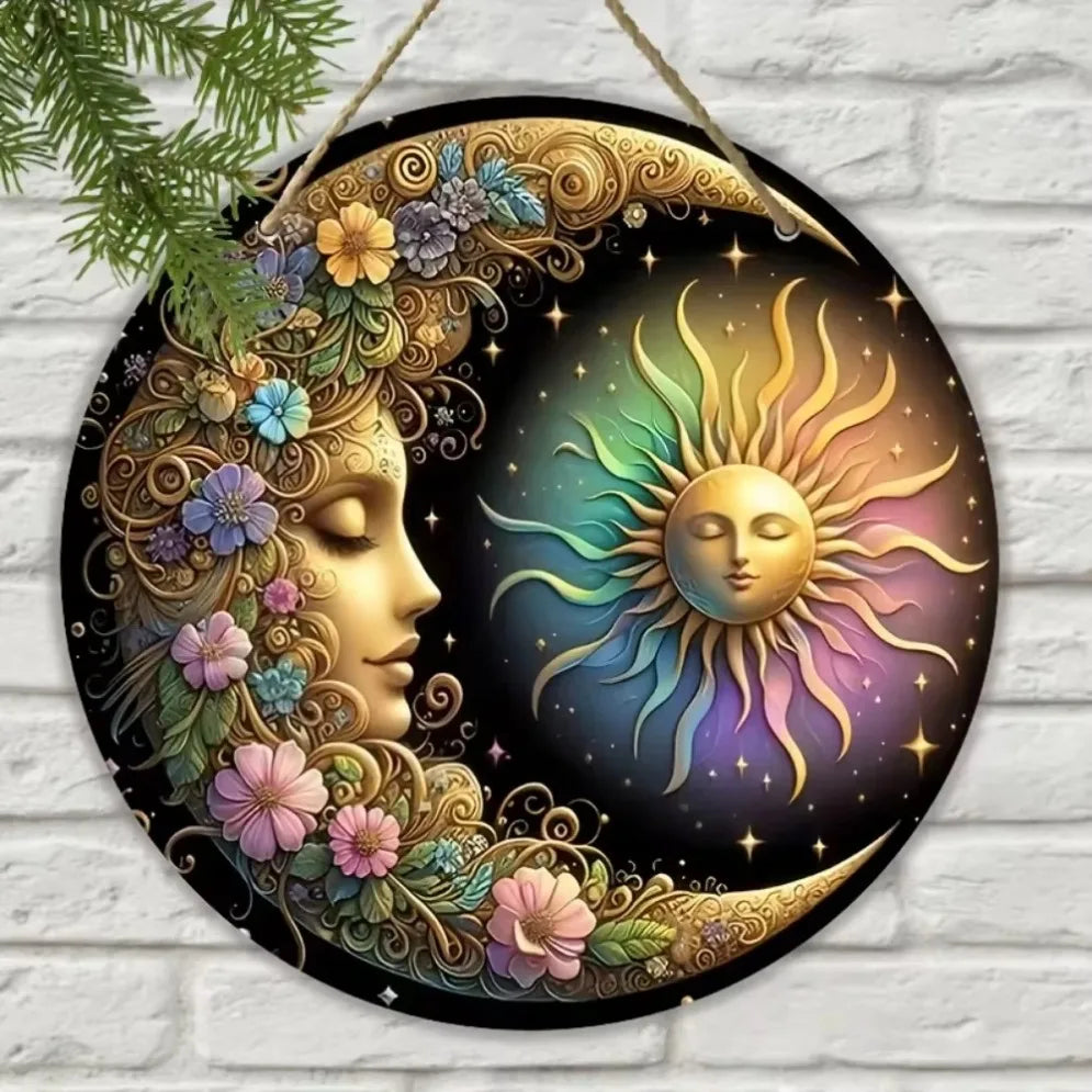 Exclusive floral wood mandala sign– 2d sun & moon wall art with handcrafted details | classic decor for bedrooms living
