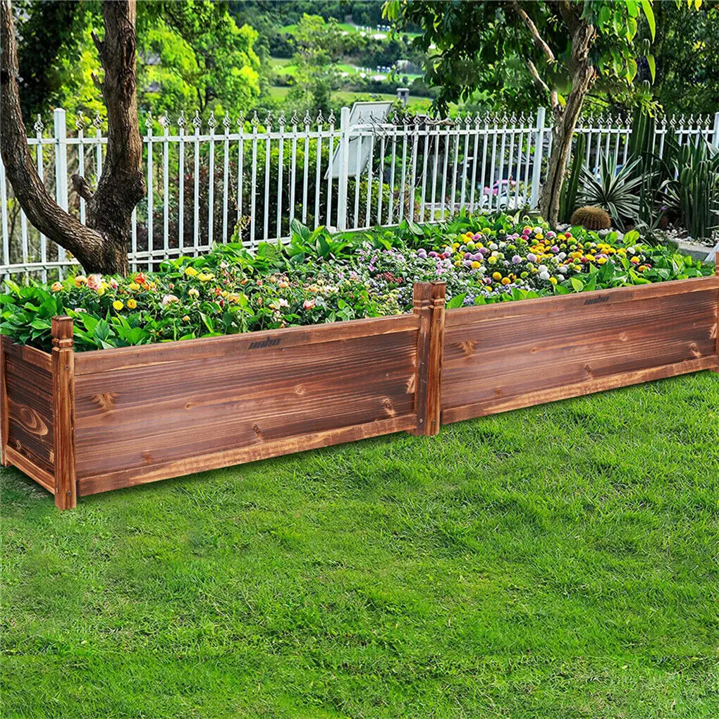 Wood planter box outdoor raised garden bed for flowers vegetables
