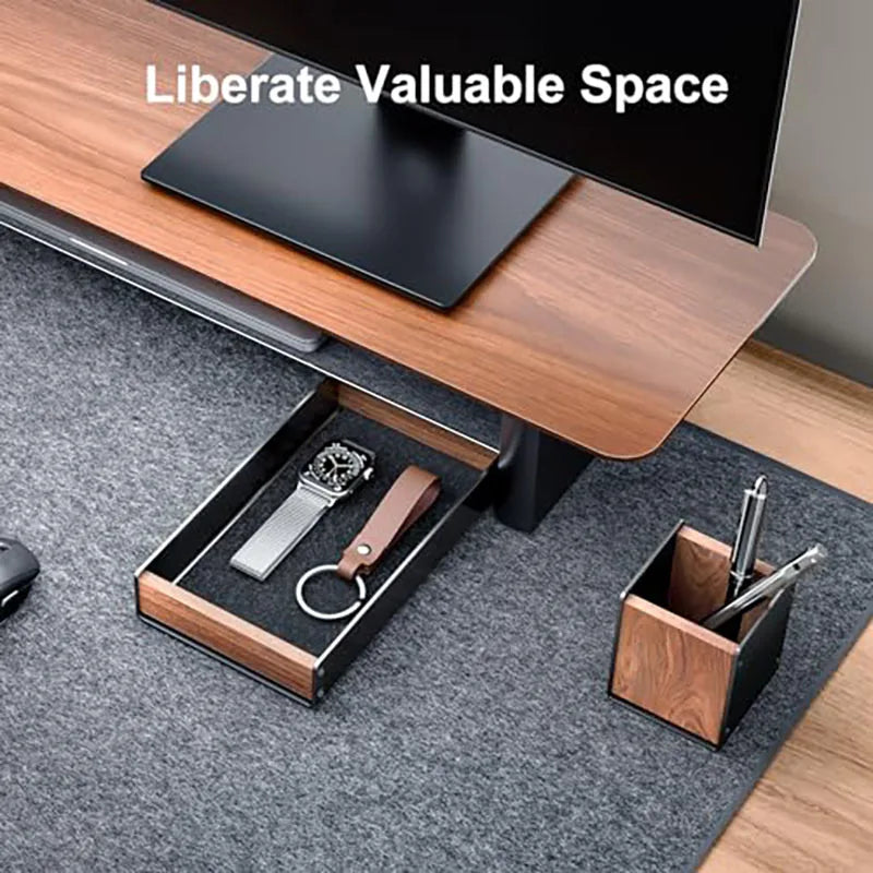 Hpergo large capacity walnut wood desktop drawer storage organiser pencil pen holder stationery box for home office