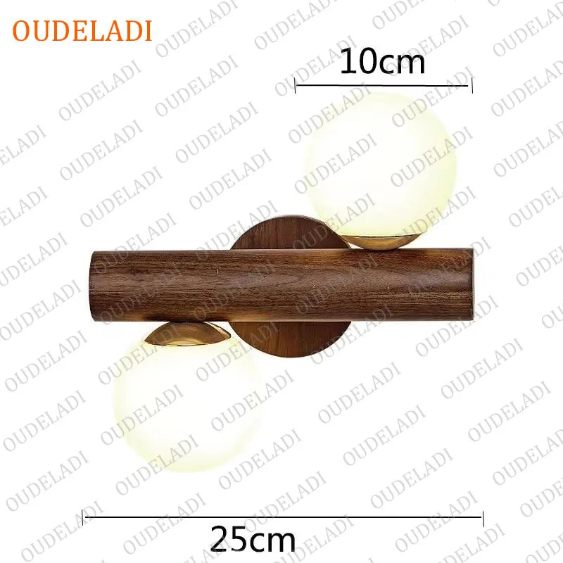 Oudeladi wooden wall lamps for living room bedside glass ball decor lamp stairs aisle rest area farmhouse background