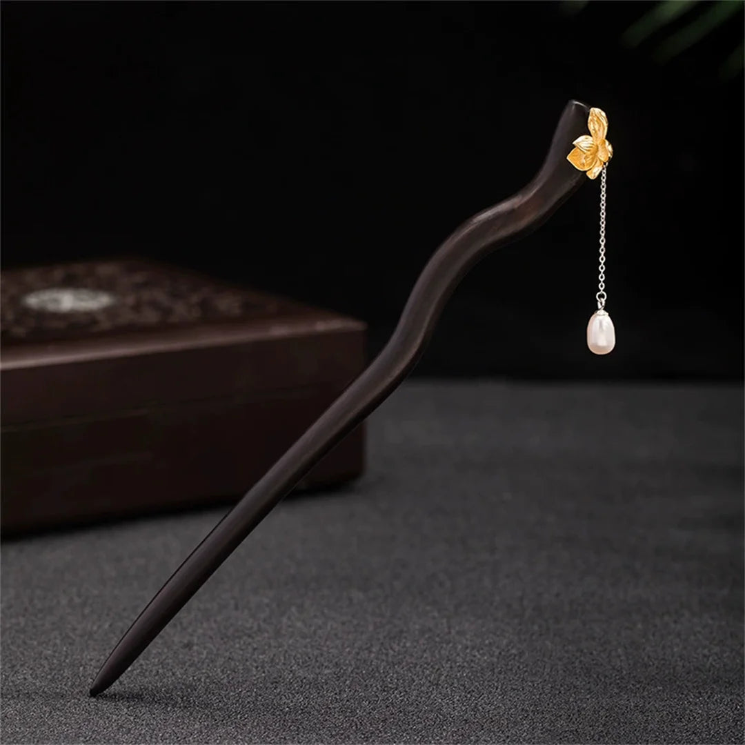 s925-sterling-silver-womens-men-hairpin-retro-ebony-wood-lotus-pearl-flower-blossom-chinese-style-hanfu-hair-accessories-jewelry