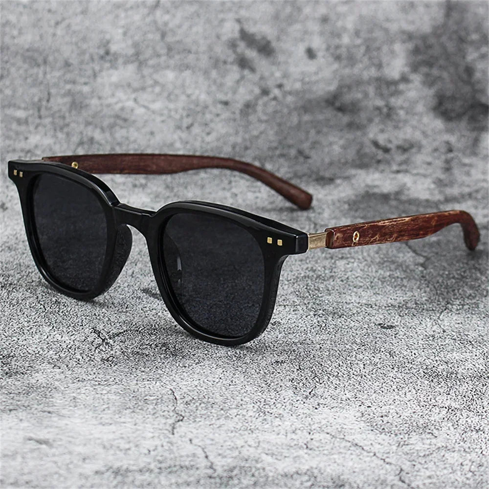 New men vintage wooden frame sunglasses classic men’s polarized uv protection driving eyewear outdoor shades goggles