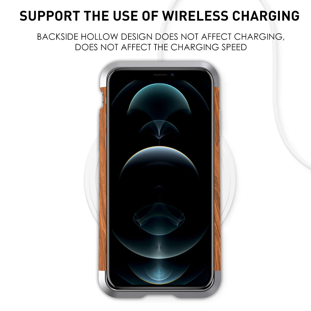 High quality natural wood phone case for iphone 14 13 12 11 pro max mini xr xs x 7 8 se aluminum metal + wood bumper