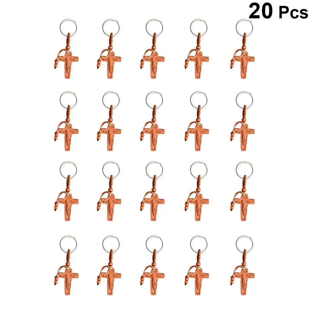 20 pcs keychain wooden key ring handmade premium material christian cross hanging keychains creative gift keyrings bag