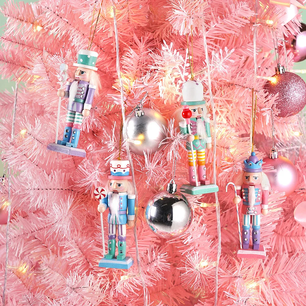 4pcs macaron nutcracker pendant painted candy puppet wooden christmas ornaments holiday party home decor gift xmas tree