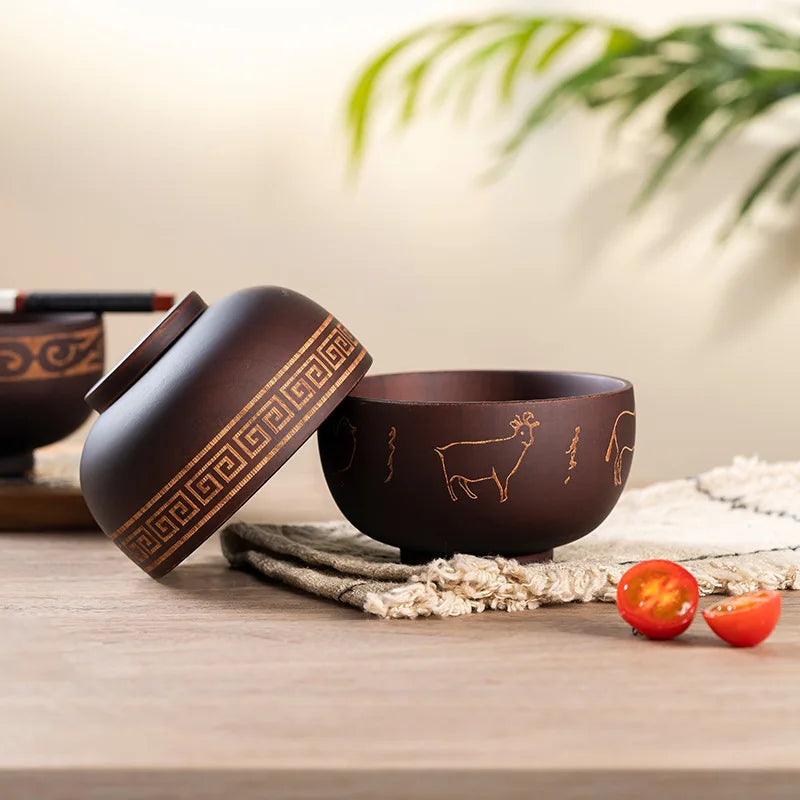 Wooden soup bowl japanese style wood rice salad food container large small for kids tableware utensils