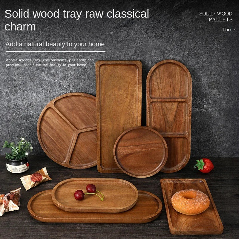 Japanese solid wood fruit plate factory wholesale wooden tray multi-size high-value snack