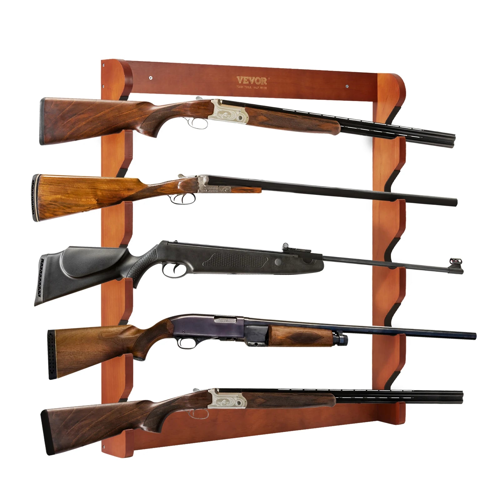 Vevor gun rack wood wall mount display holds 4/5 rifles shotguns 132 lbs heavy duty rifle w/ soft padding - 4-slot