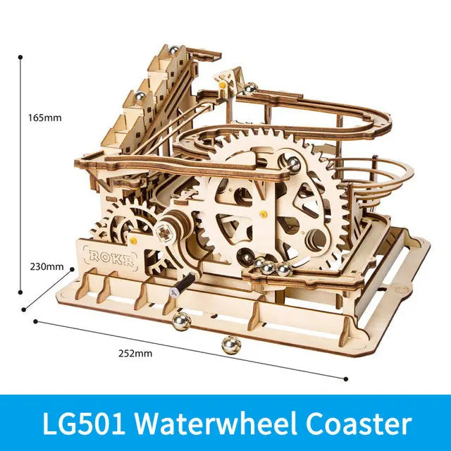 Robotime rokr 3 kinds marble run diy waterwheel wooden model building block kits assembly toy gift for children adult