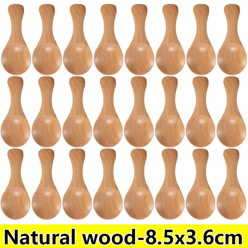 Mini wooden spoons short handle coffee tea sugar dinner party dessert scoops kitchen tableware spice condiment spoon