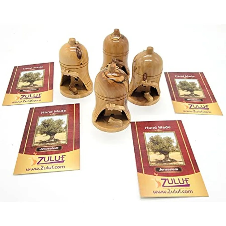 Zuluf bulk olive wood bell christmas ornaments from bethlehem - religious nativity catholic chrismons for tree holy l