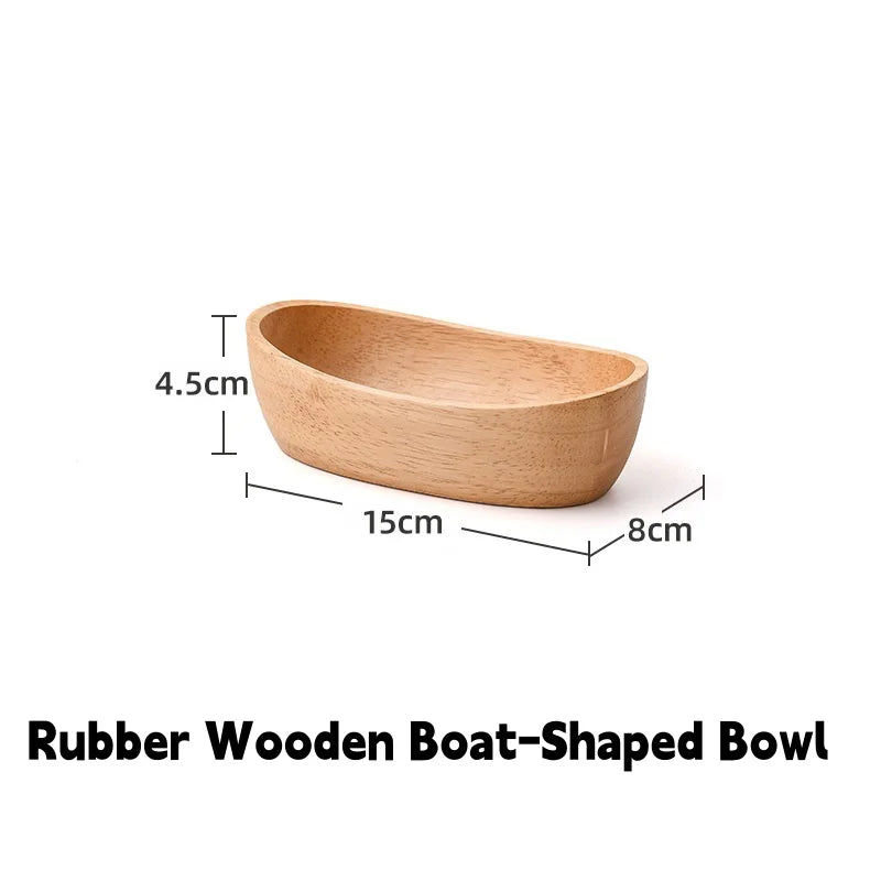 Rubber wooden boat-shaped bowl creative wood salad fruit vintage nut dim sum storage plate home kitchen utensils - 15cm