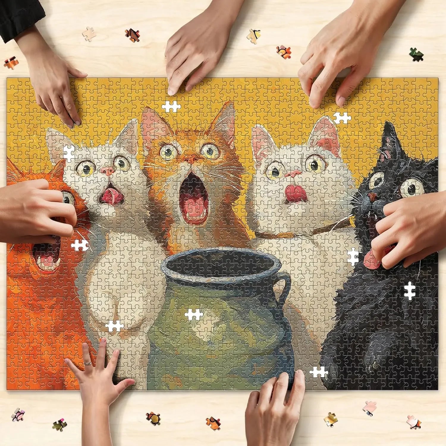 Surprised cats oil painting 1000/500/300/120 piece jigsaw puzzle home decor for adult game family fun puzzles