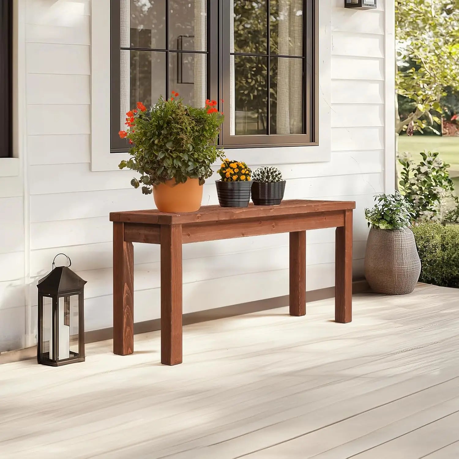 Outdoor wooden bench 40” porch garden backless small for deck patio - united states - standard