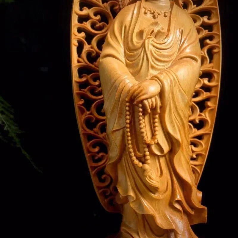 Wooden figure buddha guanyin bodhisattva feng shui statue chinese statues home room office decoration accessories - 1