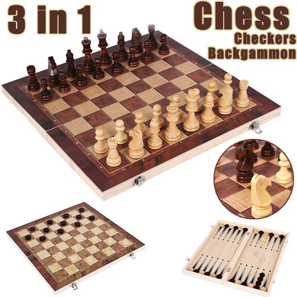 Magnetic wooden folding chess set felted game board 24cm*12cm interior storage adult kids gift family