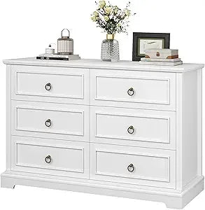 6 drawer dresser for bedroom modern farmhouse chest of drawers 47.2’’ wide wooden double dark wood storag - united