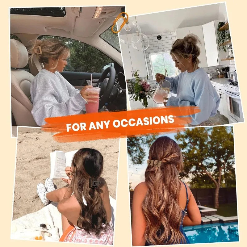 Matte small claw clips rectangle & double row nonslip for thin/medium hair - beige khaki brown black - united states