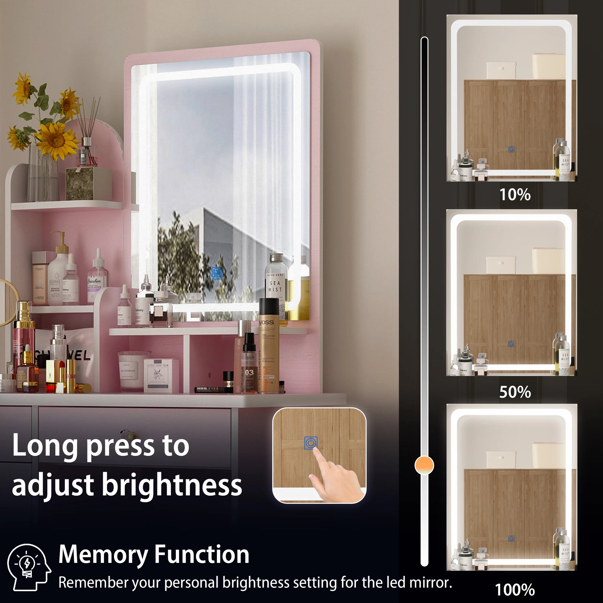 Fufu&gaga makeup vanity desk with lighted mirror set 5 drawers open shelves & cushion stool for bedroom pink - united