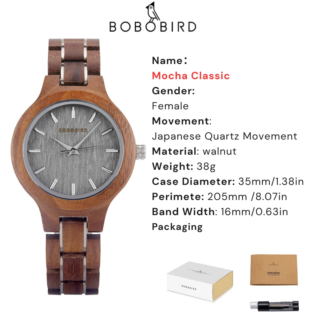 Bobo bird women’s wooden watch zebrawood walnut red sandalwood minimalist design handmade gift with box dropshipping
