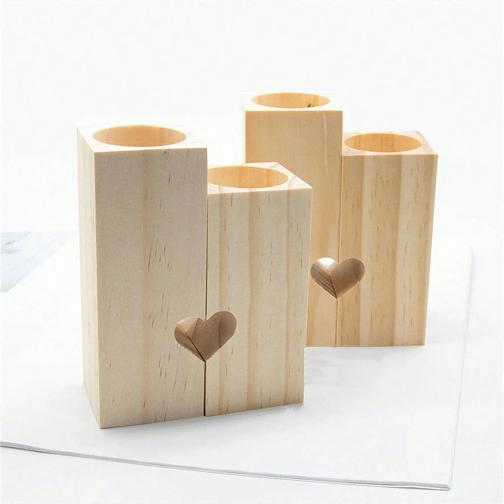 1pc tealight candle holder wood holders for table,heart stands home decor romantic decoration - square candlestick