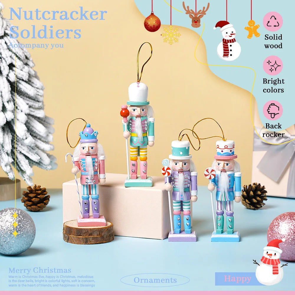 4pcs macaron nutcracker pendant painted candy puppet wooden christmas ornaments holiday party home decor gift xmas tree