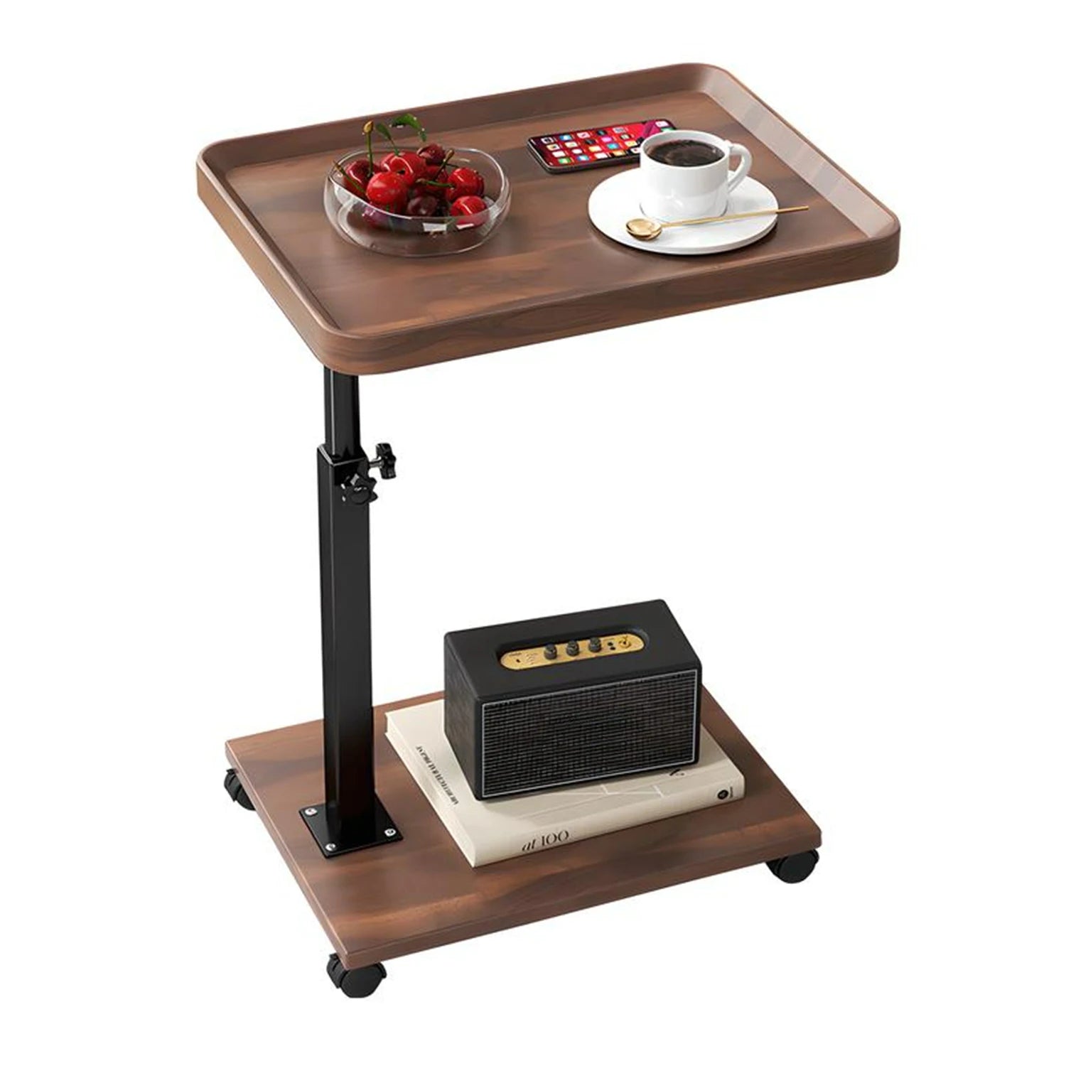 Wooden c-shape lifting side table movable small sofa corner for living room bedroom bedside laptop desk