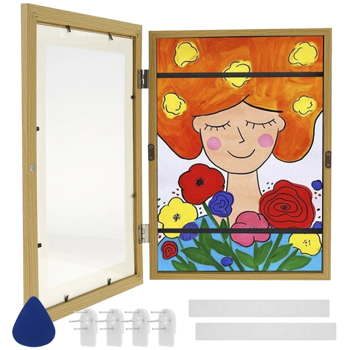 1/2pcs kids art frame set a4 front opening photo frames wooden artwork display for 100 pictures horizontal and - wood