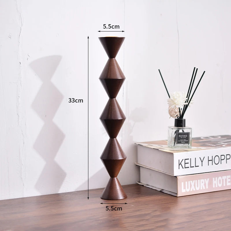 Wood candle stand retro candlestick,home creative art decoration wedding table romantic decorative props - black l 1