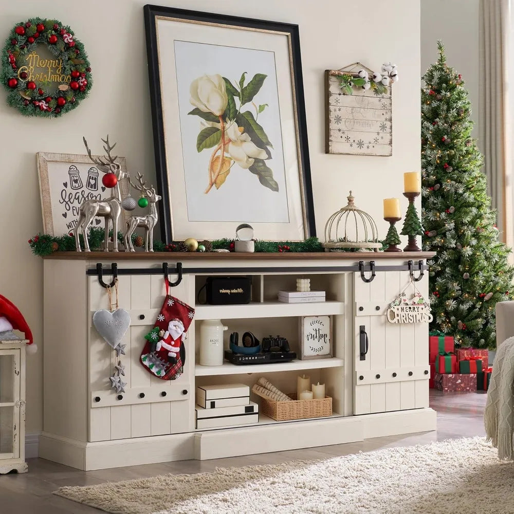 Rustic highboy entertainment center with sliding barn door for 80-85 inch tvs - antique white / united states
